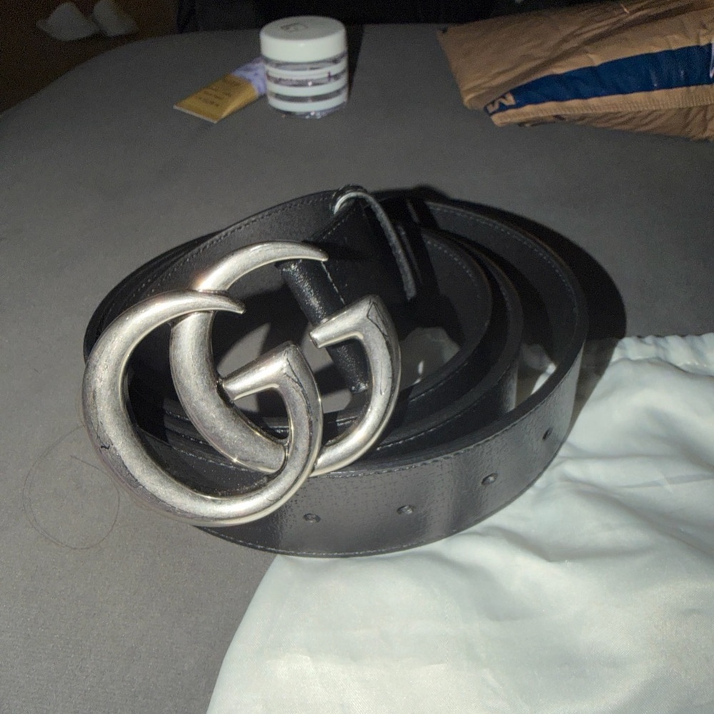 Gucci Black Belt with Silver GG Buckle
